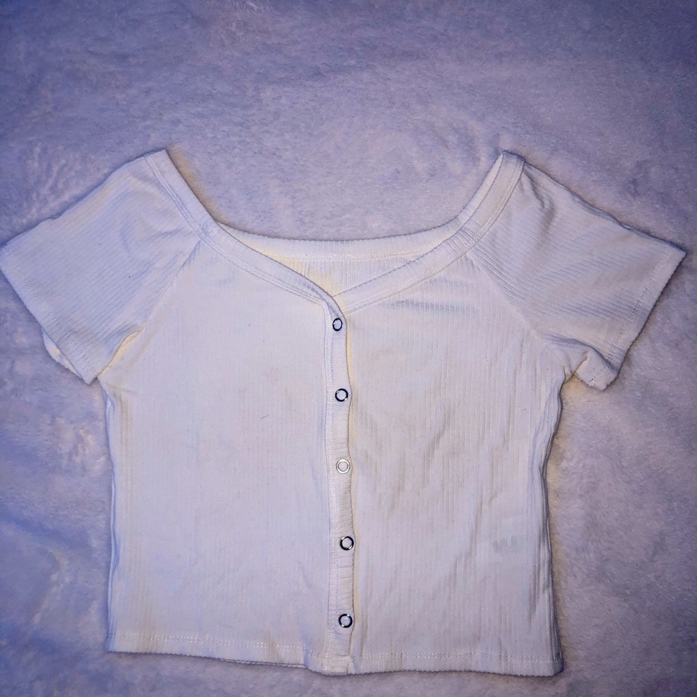 SHEIN- white cropped button up